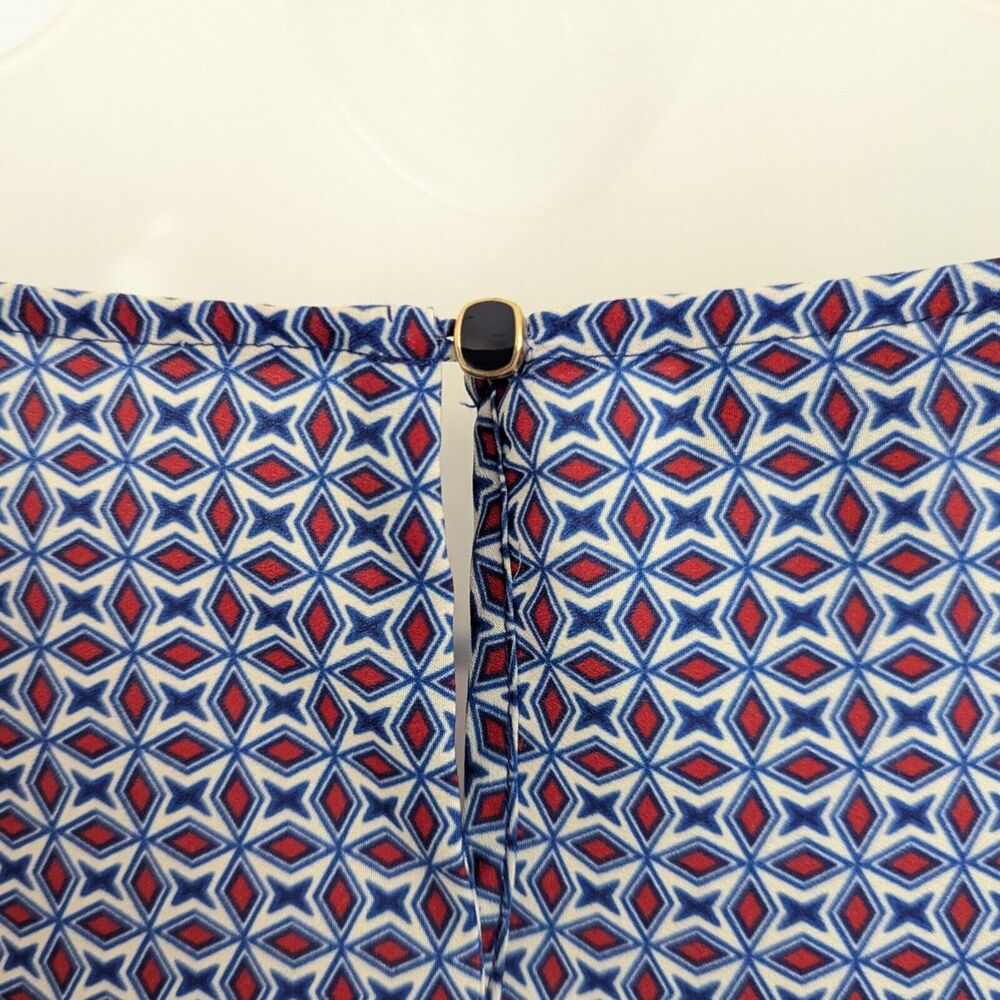Talbots Petite Blouse PM Blue Geometric Art to Wear 3/4 Sleeve Mod Career Top - Picture 6 of 12